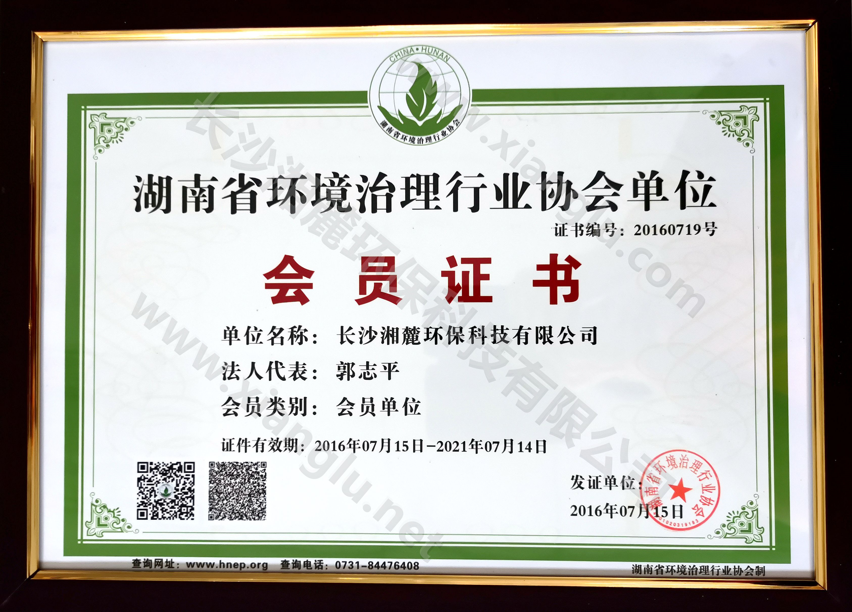 环境治理协会 会员证书